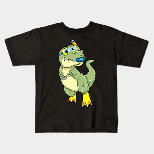 Dinosaurs at Diving with Swimming goggles Kids T-Shirt by Markus Schnabel